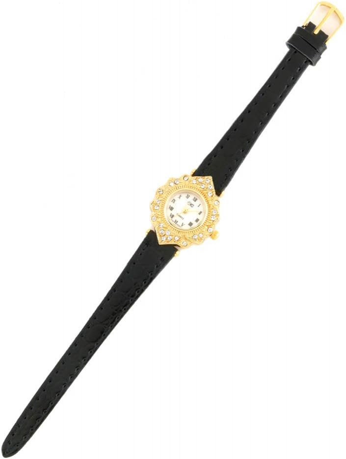 Koehler Home Decor Imperial Metal Black Leatner Strap Classic Roman Numerals Pretty Fancy Ladies Watch