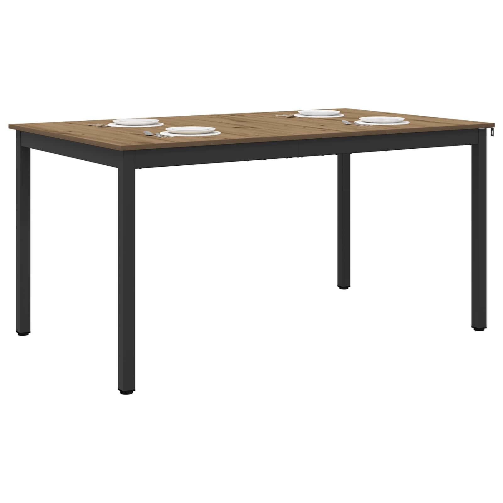 Mesa de comedor de 150 x 78 x 75 cm, marco de metal rectangular, mesa de cocina robusta con superficie de madera, mesa de comedor estable para comedor, diseño moderno, ahorra espacio y es