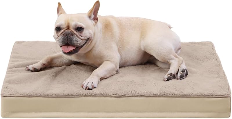 Cama ortopédica para cães KSIIA com espuma ondulada e capa impermeável Khaki 73,66 x 45,72 x 7,62 cm