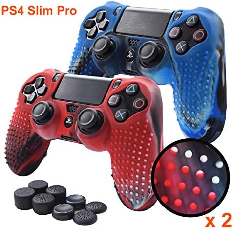 Pandaren PS4 Controller Grips,Studded Anti-Slip Silicone Cover Skin Set Compatible for PS4 /Slim/PRO Controller(Skin x 2 + FPS PRO Thumb Grips x 8)