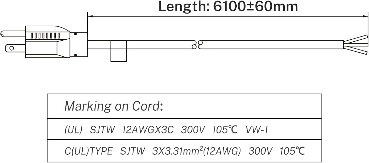 FIRMERST 12AWG 20FT 3 Prong Power Cord Replacement with Screw Terminals, SJTW 12/3 Heavy Duty Cable, NEMA 5-15P Plug, 110–125V