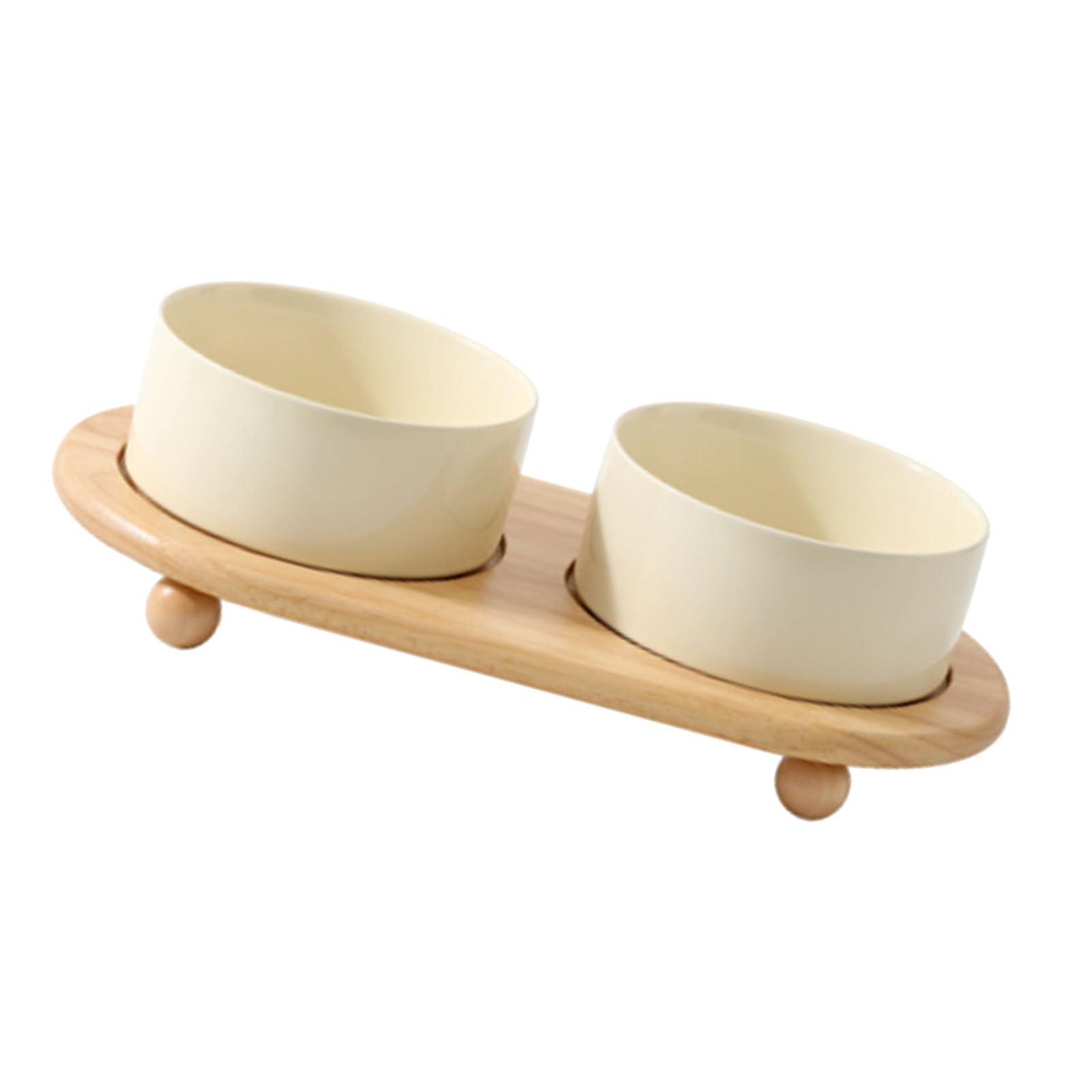 Gamelles Surélevées en Céramique pour Chat, Design Ergonomique, Double Gamelle Anti-basculement pour Chat, Parfaites pour Les Repas et L'hydratation, Comprend Un Support en Bois (Double Bol