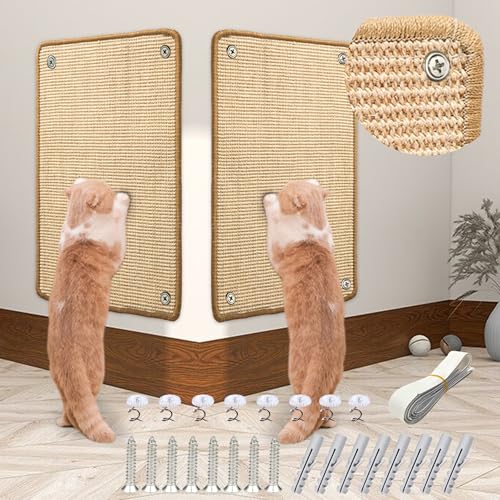 JanYoo 2 Stück Katzen Kratzmatte Sisal Kratzmatte Katzen Kratzmatte Katze Kratzmatte für Sofa Möbel Tür Kratzschutz 60×40cm(beige)