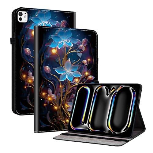 Étui iPad Pro 11 M5 2025 en cuir fleuri avec support rigide pour tablette