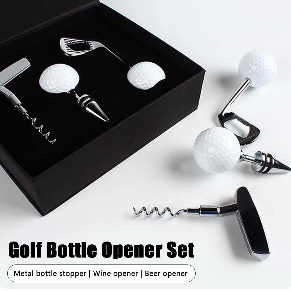 Set Apribottiglie Vino, 3 Pezzi Cavatappi a Forma da Golf in Lega di Zinco, Kit Vino Regalo per Feste Ristoranti Bar, con Scatola Regalo di Lusso