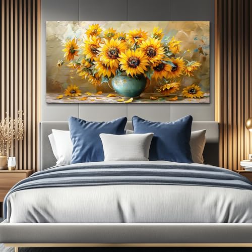 QIYILEXWART Canvas Wall Art For Living Room Wall Decor For Bedroom Office Wall Decoration Sunflower Landscape Painting Abstract Pictures Artwork Room Aesthetic Home Decor 20x40 In