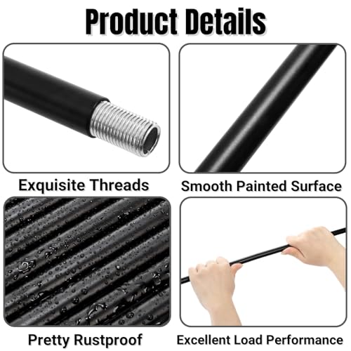Image of Noamus 20 Pack Matte Black M10 Threaded Extension Rod, 12 Inches Chandelier Hanging Rods for Pendant Light, Kitchen Island Lighting, Lamp Fixture Down-rods&Stems, Dining Room, Living Space (30cm)