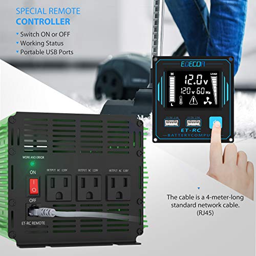 Edecoa 2000 Watt Pure Sine Wave Power Inverter Dc 12V To Ac 120V 110V Power Converter With Lcd Remote Controller 2 Usb For Rv Caravan #TOP1
