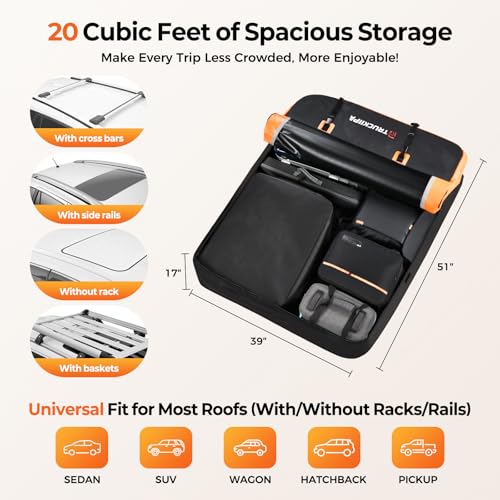 Image of Truckiipa Rooftop Cargo Carrier, 19 Cu Ft Waterproof Roof Car Cargo Carrier Bag, Soft Shell Car Top Cargo Box for All Vehicles with /Without Racks, Anti-Slip Mat, Cargo Carrier Bag Set