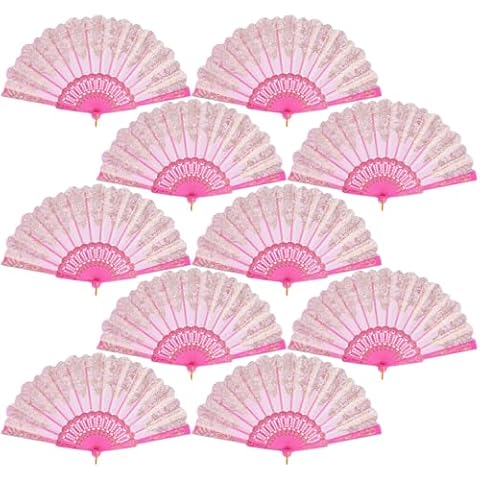 QIRMIZI 30 Pack Folding Handheld Fans,Silk Spanish Fan, Perfect for Weddings, Parties, and Dancing,Pink Cover