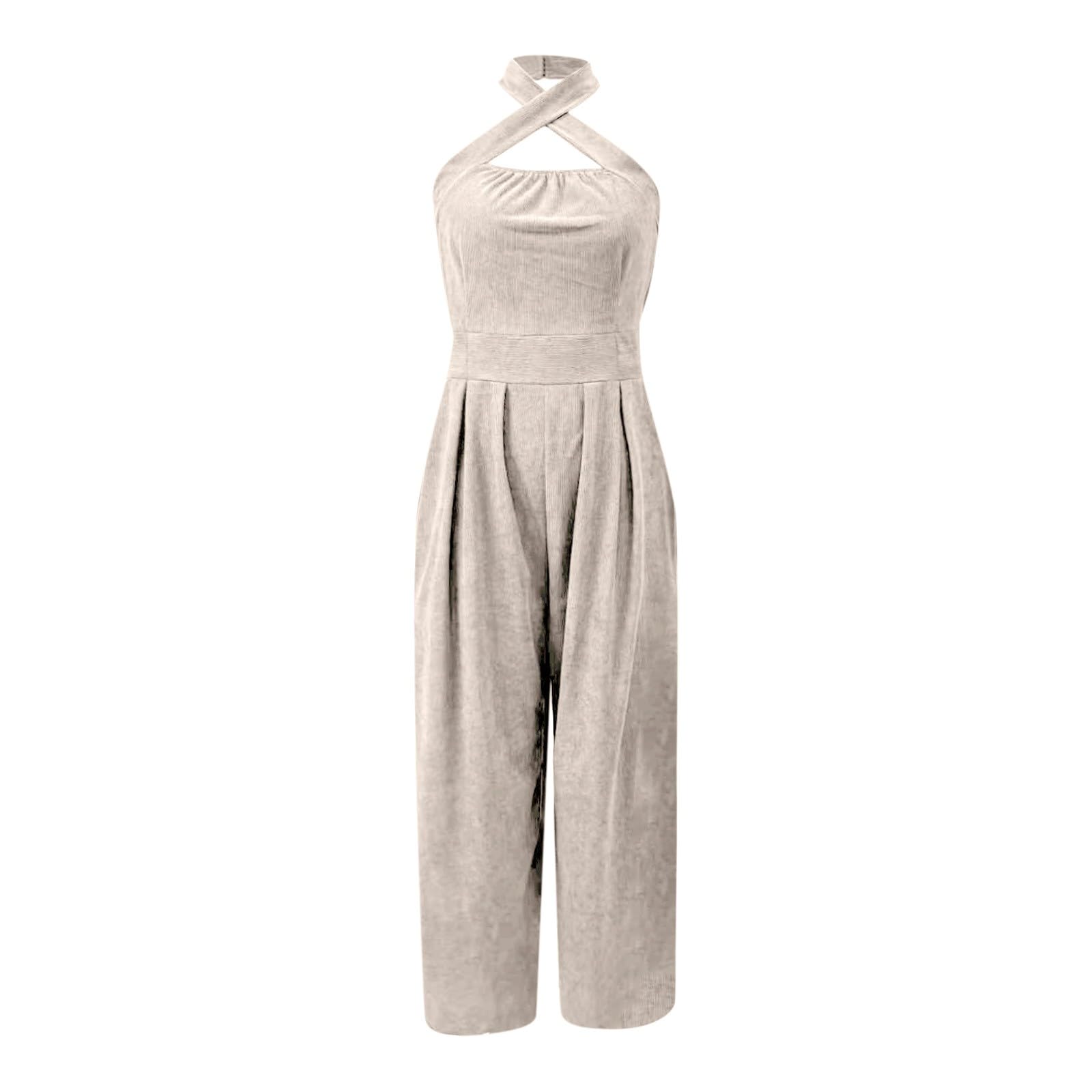 Generisch Combinaison d'été élégante pour femme - Barboteuse épaules dénudées - Dos nu - Jambes larges - Combinaison longue - Combinaison décontractée - Couleur unie - Salopette surdimensionnée - Pour