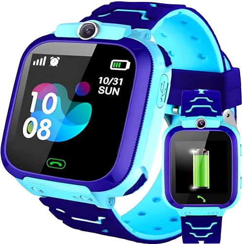 Retoo SmartWatch Kinder 1,44' für Jungen und Mädchen Armbanduhr Smart GPS SOS Anruf Uhr 400mAh Handy Kid Smartwatch für Kinder mit Musik Wecker Schulmodus Taschenlampe Blau