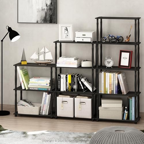 Image of Furinno Turn-N-Tube 5-Tier Multipurpose Shelf / Display Rack / Storage Shelf / Bookshelf, Classic Tubes, Americano /Black