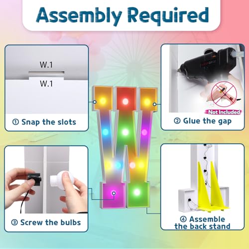 Image of Imprsv Colorful Marquee Letters 4 Feet Tall, Large Light up Letters W | RGB with Remote, Birthday Party Decorations Anniversary Wedding Decorations Assembly Required 28 Pcs Accessory Set