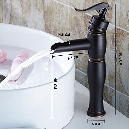 Wovier Oil Rubbed Bronze Waterfall Bathroom Sink Faucet,Single Handle Single Hole Vessel Lavatory Faucet,Basin Mixer Tap Tall Body,Black #TOP1