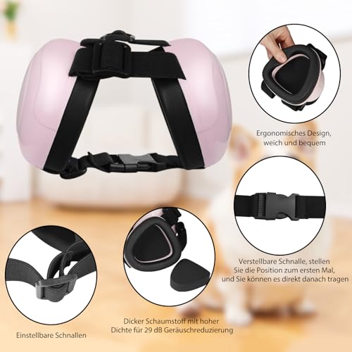 BERGWERK Hunde Ohrschützer für Gehörschutz, 29dB NRR Hundeohrschützer für Lärmschutz Noise Cancelling Kopfhörer (Hellrosa-S)