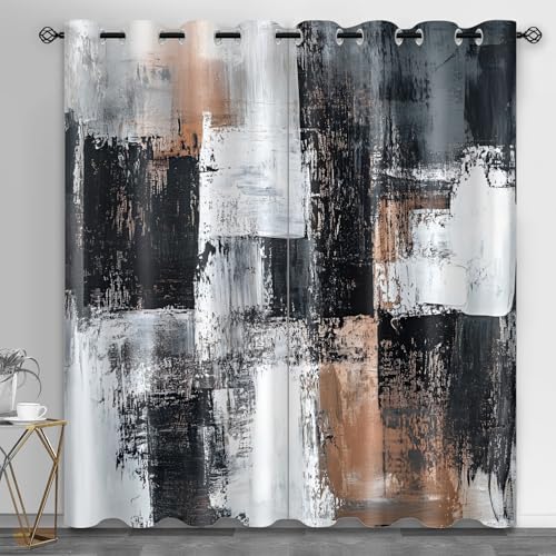 HYGIUID Abstract Blackout Curtains for Bedroom, Color Block Splicing Thermal