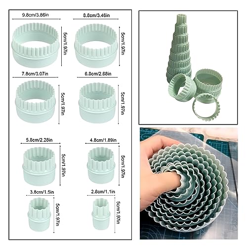 NentMent 8 Pack Round Cookie Cutters Dumpling Skin Press Cutter Double-Sided Blades Plain & Crinkled Edge Stamp Mold for Dumpling Wrapper Pastry Scone Fondant Biscuit Cooking Baking Tool (8 Sizes)