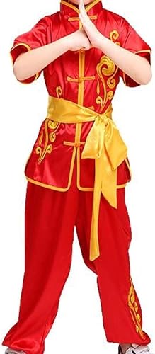 Wushu Clothing Sets Sanda Martial Arts Tai Chi Shirt Pants Fighting Training Suit Taiji Kung Fu Uniform Taekwondo ,suitable For Adult Child 23.4.25 ( Color : Red short , Size : 180 height 175-185cm )