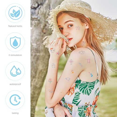 Image of MAYCREATE 8 Sheets Temporary Tattoo Mixed Styles Small Tattoo Sticker Last Long Realistic Tattoos for Women Girls Sweatproof Stickers Set for Body, Hand, Nails