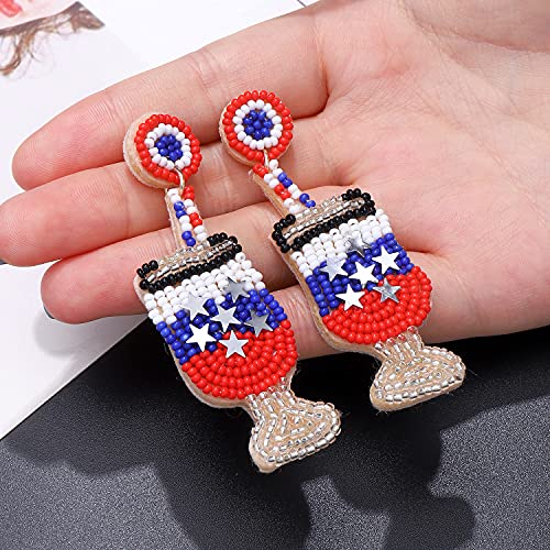 American Flag Beaded Drop Earrings For Women Independence Day 4Th Of July Earrings Champagne Bottle Dangle Earrings Statement Earring Studs For Holiday Parties Gifts #TOP4