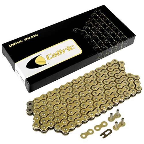Caltric Golden 520-Pitch 120-Links Non-Oring Drive Chain Compatible with ATV | UTV | Quad | Side X Side | Motorcycle | Dirtbike| with Rivet and Clip on Master Links