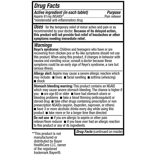 Healtha2Z® Aspirin 81 Mg | 365 Tablets | Low Strength | Enteric Coated | Pain Relief | Reduces Minor Aches Muscle Pain & Cramps | Fever Reducer | Compared To Bayer Active Ingredient #TOP3
