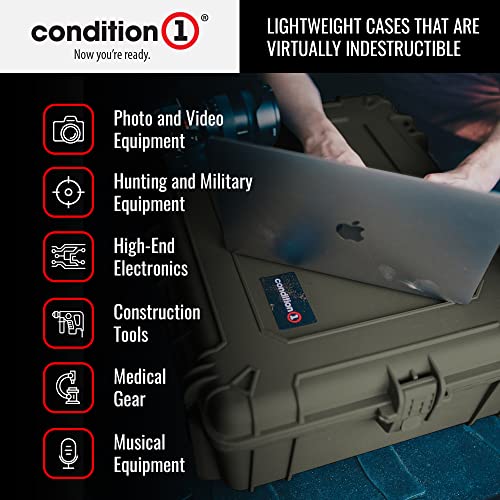 Condition 1 25" Large Waterproof Hard Case With Foam, Portable Protective Storage Box For Travel, Camera, Tool, Hunting, Military, Tactical, 25" X 20" X 8", Ranger Green #TOP3