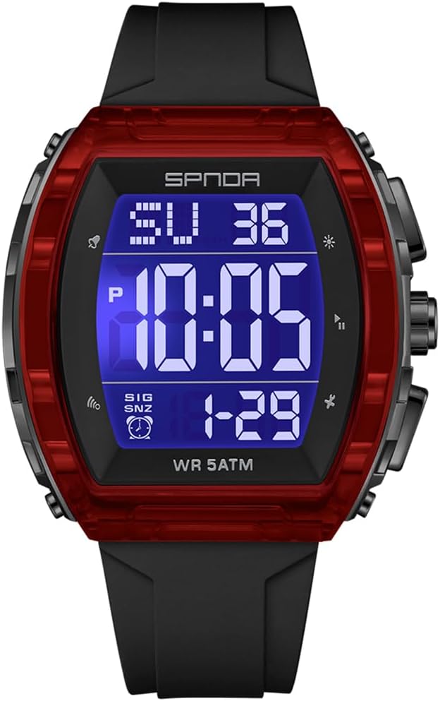 PASOY Luxury Men’s Digital Watch Tonneau Shape Dual Time 5ATM Waterproof Countdown Alarm LED Backlight Military Tactical Style Outdoor Sports Watches Wristwatch Gift-Ready Design Black and Gold