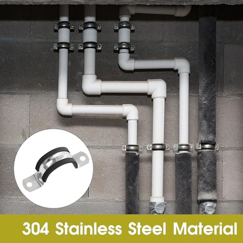 12Pcs 40mm Cable Clamp, Rubber Cushioned 304 Stainless Steel U-Shape Pipe Strap, Anti-Vibration Hose Clamp Tube Holder for Pipe, Tube, Wire - Image 3