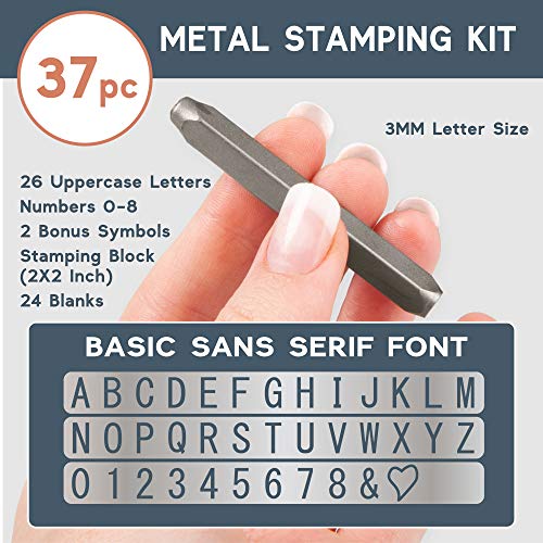 Metal Stamping Kit with Hammer and Steel Bench Block, 36 Piece Punch Set - Letter Stamps for Metal, Jewelry, Wood, Leather & More