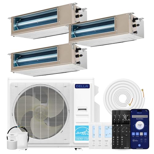 DELLA 41K BTU 3 Zone (17,000+17,000+17,000 BTU) Concealed Ducted Mini Split AC, 20 SEER2, Energy Star, 230V Inverter Heat Pump System, Pre-Charged, Work with Alexa and Wifi, 25ft Kit & Therm