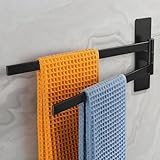 Dvocel Portasciugamani girevole a 2 bracci, senza foratura, in acciaio inox, autoadesivo, a parete, per bagno e cucina, colore: nero opaco