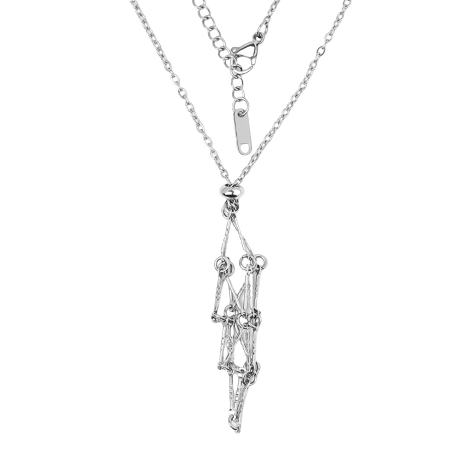 Valentine's Day Couple Crystal Stone Holder Necklace Adjustable Crystal Cage Necklace Adjustable Metal Net Stone Chain Mesh Pendant Punk Style Jewelry Accessories Gifts
