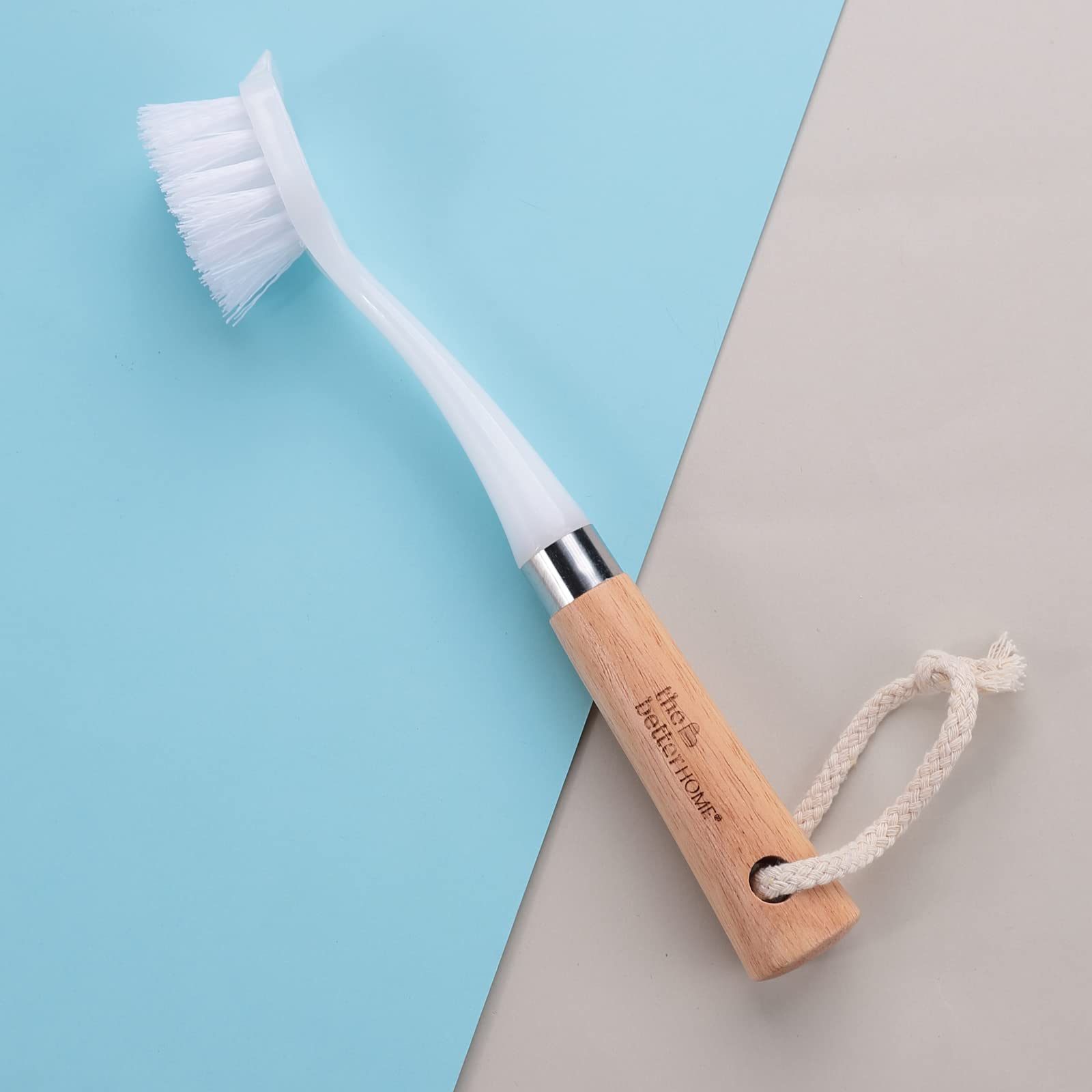 The Better Home Sink & Tile Cleaner Brush Set 26 cm Long with Non-Slippery Wooden Handle & Loop for Hanging | Sink Cleaning Brush | Kitchen Cleaning Brush- White