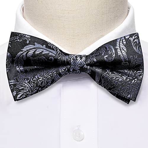 Image of Barry.Wang Paisley Striped Bow Tie for Men Silk Pre-Tied Bowtie Pocket Square Cufflinks Set Formal Wedding Party Prom