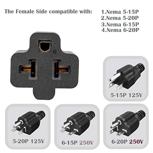 Angled Four-In-One Heavy Duty On/Off Switch Extension Cord 12-Awg 15A Household Plug To 20A T Blade Adapter Cable With Heavy Duty 23A 125V Inline Switch, L=1Ft #TOP3