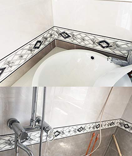 UPREDO Moldura floral decorativa 3D papel de parede impermeável borda descascar e colar para banheir