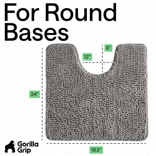 Image of Gorilla Grip Shaggy Chenille Oval U-Shape Contoured Mat for Base of Toilet, 22.5x19.5 Size, Machine Wash and Dry, Soft Plush Absorbent Contour Carpet Mats for Bathroom Toilets, Gray