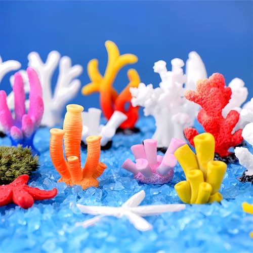 Image of 16 Pcs Aquarium Coral Plant Decor,Vivid Multicolor Resin Artificial Coral Reef Sea Star Decor for Fish Tank Aquarium Landscape Table Home Decor Garden Pond Micro Landscape Scenery