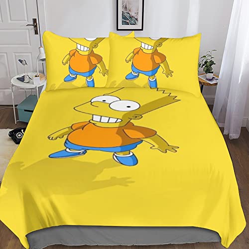 BRILLX Simpson Juego De Funda con Diseño De 3D De 3 Piezas Microfibra Funda De Edredón Súper Suave Y Transpirable Funda De Edredón para Niñas Y Niños Double(200x200cm)