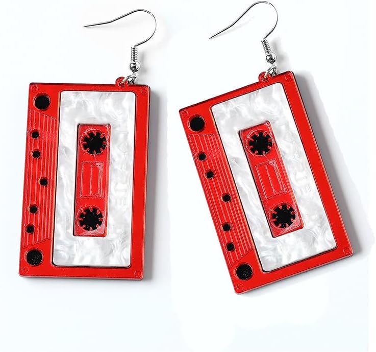 Miniatura 2 de Pendientes punk de los años 70 y 80 con cinta de casete, lindos aretes colgantes de cinta retro para mujer, disfraz de fiesta, accesorios de