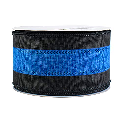 Image of Black and Blue Wired Ribbon - 2 1 /2 inch x 10 Yards, Police Support, Law Enforcement Appreciation, Thin Blue Line Awareness, Birthday, Anniversary, Fundraiser, Ceremony, Memorial, Father's Day