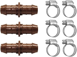 LECTO Universal 5/8", 1/2", .700" Drip Line Repair & Extension Kit – 3 Pack Plastic Couplers with 6 Stainless Steel Hose Clamps