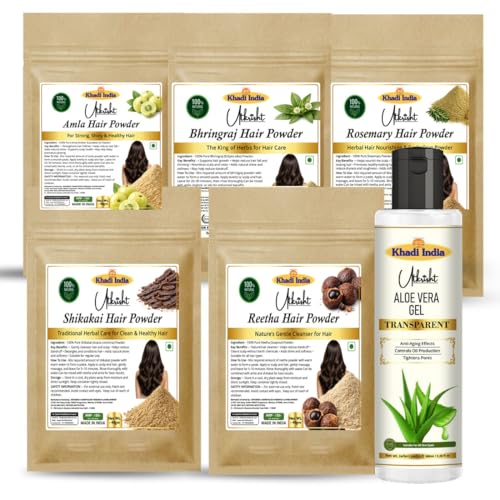 Image of Khadi Utkrisht Amla Bhringraj Rosemary Shikakai Reetha Hair Powder with Aloe Vera Gel | Natural Herbal Hair Care for Hair Growth, Scalp Nourishment & Hair Strengthening - 300GM (Pack of 6)
