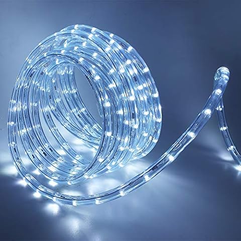 KISUFU 220V Waterproof LED Rope Light, 36 LEDs/m 1m/3.28Ft Led Strip Light AC Fairy String Lights with Clip and Power Adapter for Indoor/Outdoor Christmas Party Home Decoration Warmwhite (3m, White) Cover
