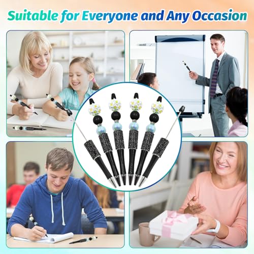 Image of 75 Pcs DIY Diamond Beadable Pen Kit - 25 Plastic Rhinestone Beaded Pens Bulk with Refills & Bags - Fancy Cute Glitter Pens for Crafting, Students & Teachers - School Supplies (Black)