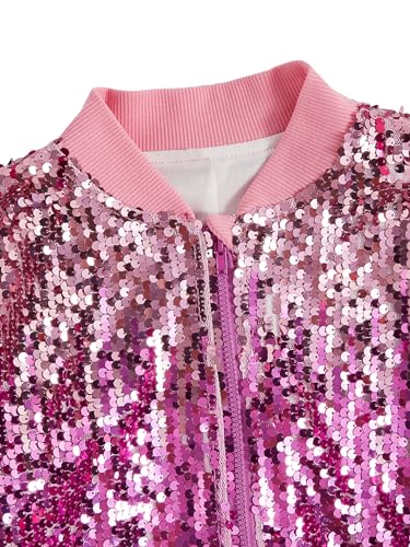 Floerns Girl's Contrast Sequin Long Sleeve Baseball Collar Zip Up Bomber Jacket3