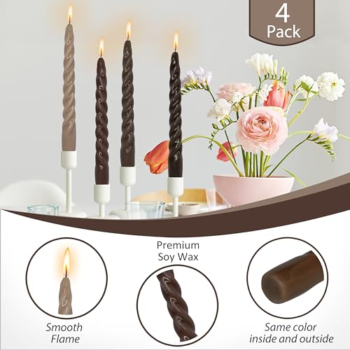 7.3インチ 手作りのスパイラルキャンドル 無香り テーパーキャンドル ロウソク 同系色のキャンドル ろうそく ホリデーウェディングパーティーディナーキャンドルに 4個入り (G-brown) [3]