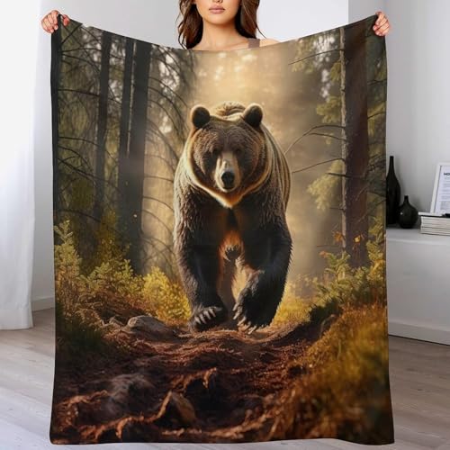 PAZZK Decke Bär Decke Tagesdecke - Weiche Flannel Decke Mit Muster Sofadecke - Baumwolldecke Wohndecke Sofaüberwurf Bettüberwurf（100×130cm）